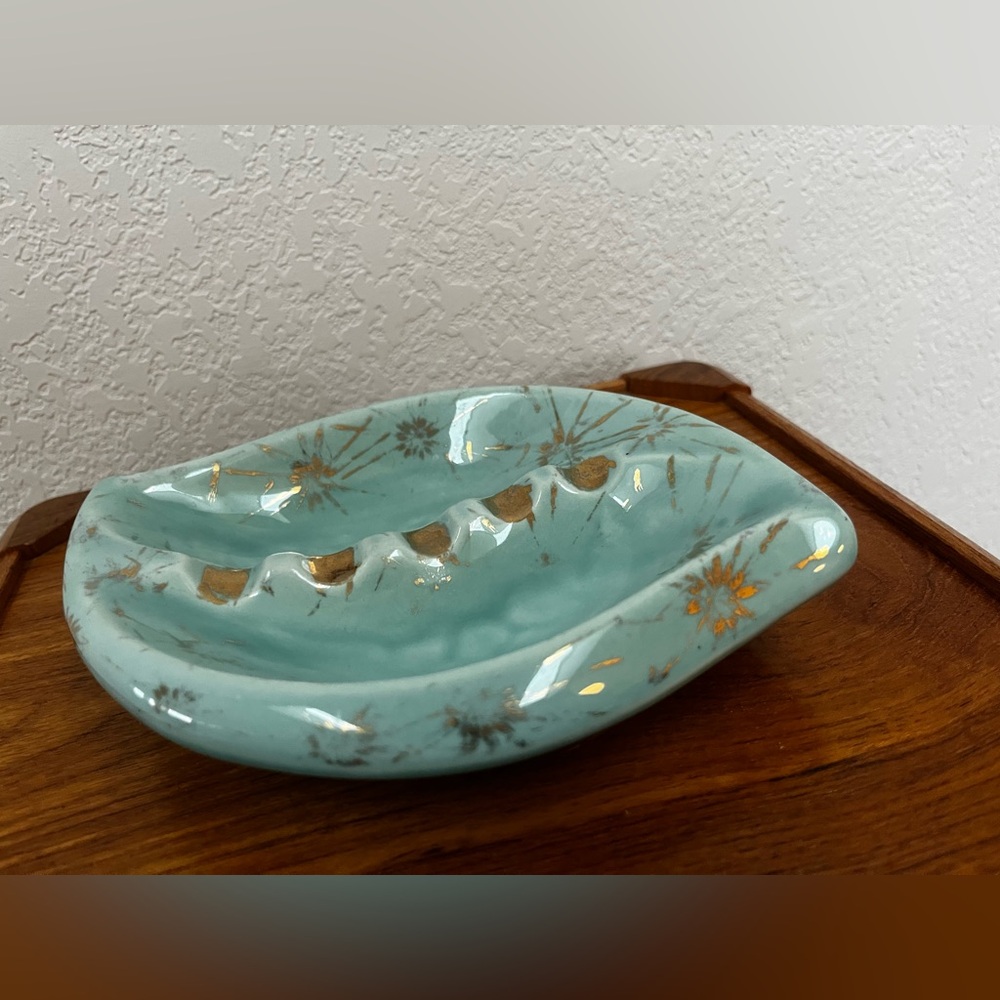 Vintage Atomic Ashtray with Gold Accents